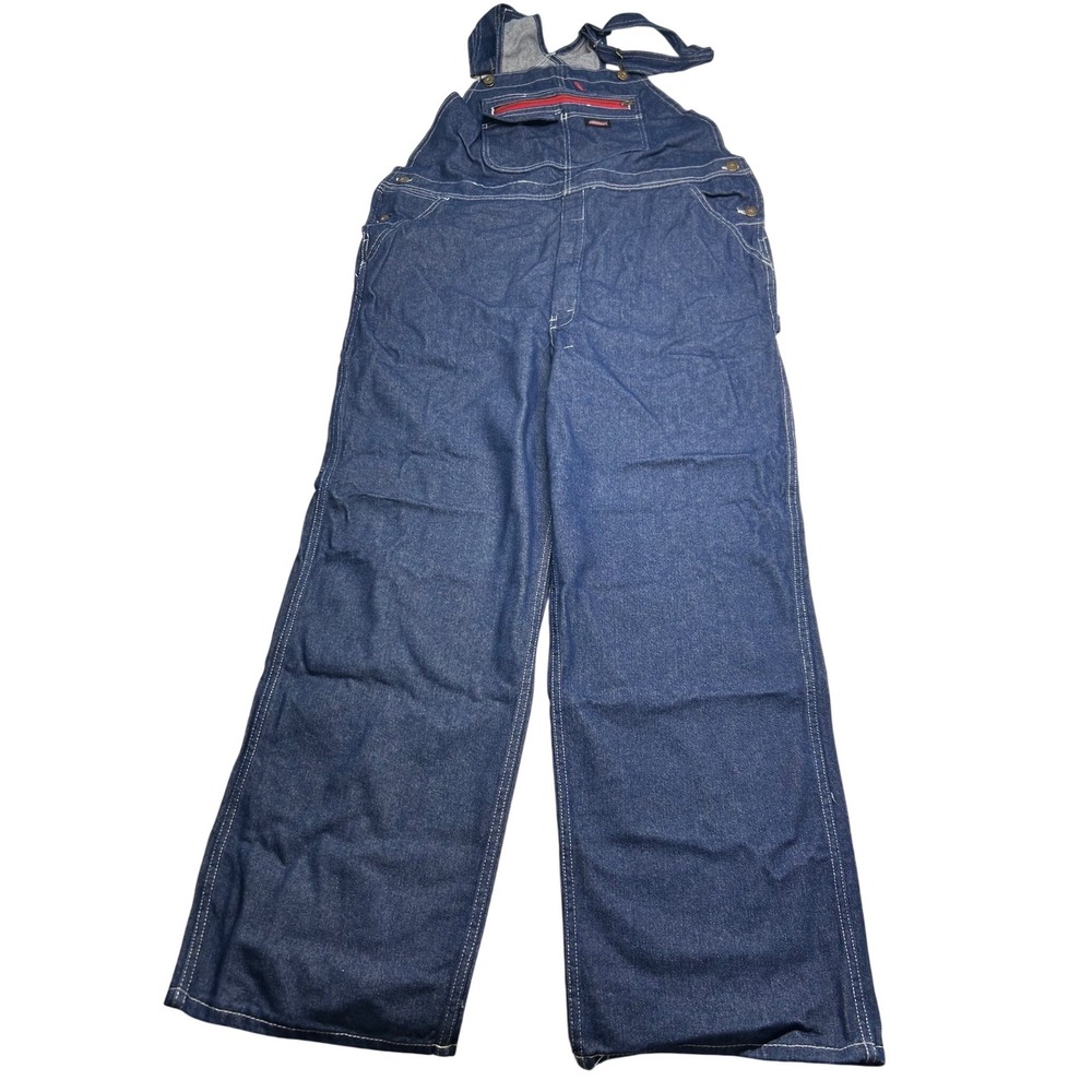 Genuine Dickies Mens Durable Bib Overalls Indigo Denim Blue Workwear Size Large